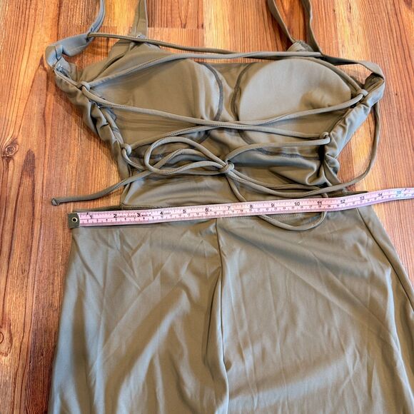 HALARA NWT Softly Zero Airy Green Ruched Lace Up Bodycon Dress Size Medium - Picture 9 of 12